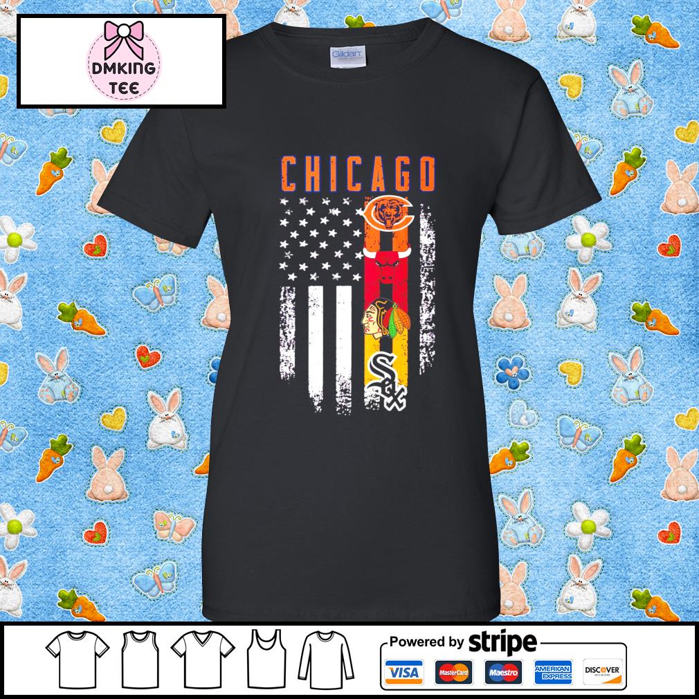 Chicago Bears Bulls Blackhawks White Sox American flag shirt