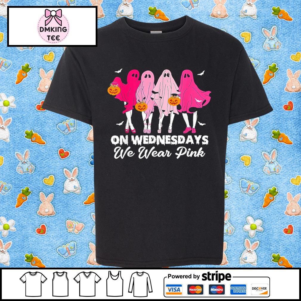 On Wednesday We Wear Pink Cute Ghost Halloween Breast Cancer Awareness Shirt